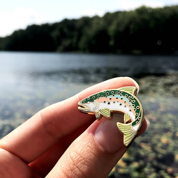 thumbnail image 2 of Rainbow Trout Fish Lapel Pin - 0.75 Inch Metal Tie Tack Pin With Secure Backing 2 of 12